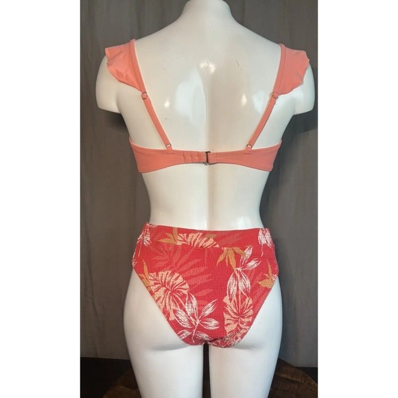 ROXY Bikini Bottoms Smocked Hibiscus Print/ Express Top Size Small Mismatch Set - Picture 3 of 11